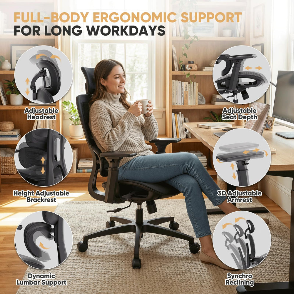 Ergonomic Mesh Office Chair with Lumbar Support & Adjustable Armrests