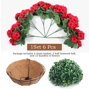 Artificial Geranium Hanging Baskets with Silk Flowers – Set of 2