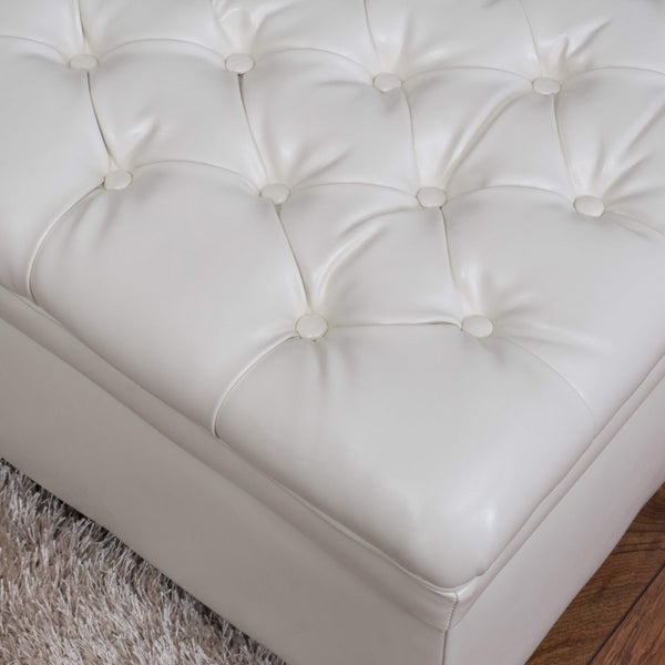 Tufted Fabric Storage Ottoman with Birch Legs