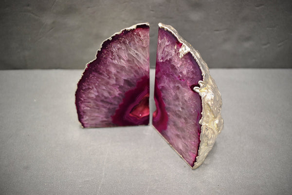 Agate Geode Bookends – Pink Silver Electroplated
