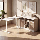L-Shaped Electric Standing Desk with Storage & Charging Station