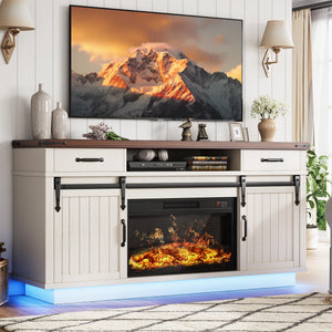 Fireplace TV Stand with Electric Fireplace & LED Lights