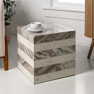 Natural Marble Cube End Table 15.5"