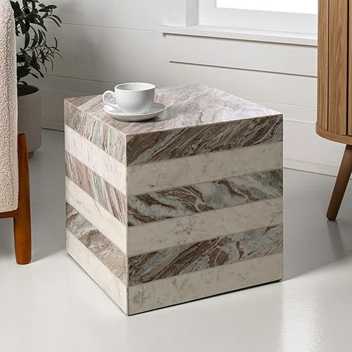 Natural Marble Cube End Table 15.5"