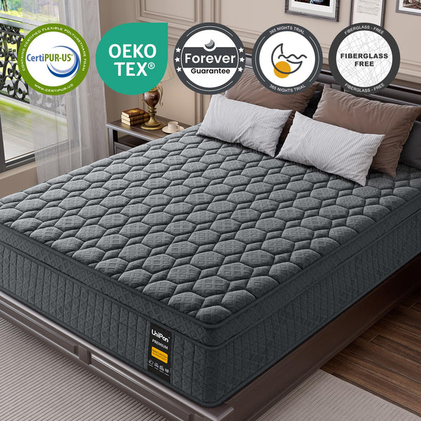 14-Inch Hybrid Mattress – Queen & King | Euro Top, Pocketed Coil, Cotton Fill