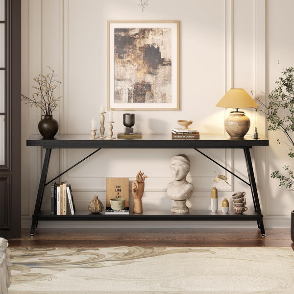 Console Table with Charging Station & Storage Shelf