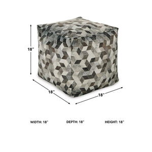 Geometric Patterned Pouf – Gray & Brown