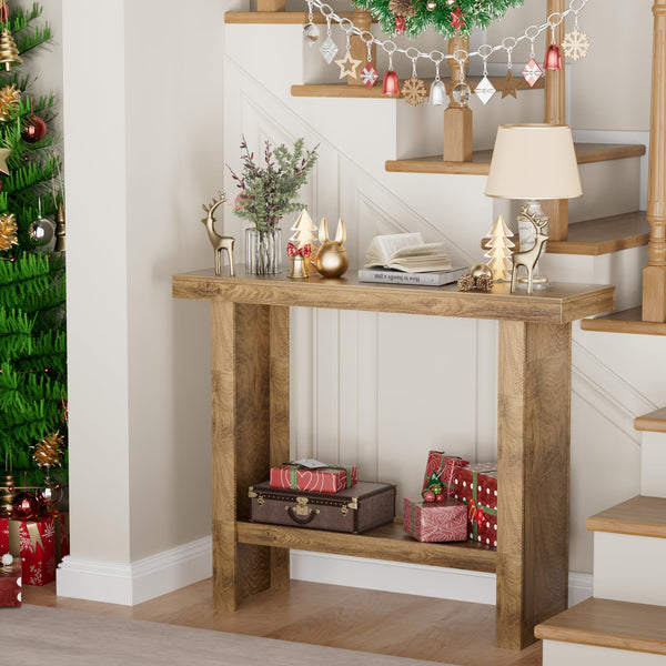Farmhouse Console Table with Storage Shelves