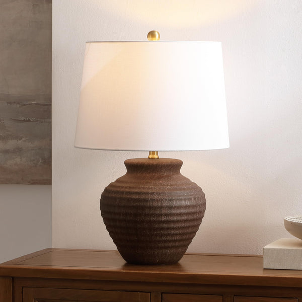 Dark Brown Ceramic Table Lamp with Fabric Shade