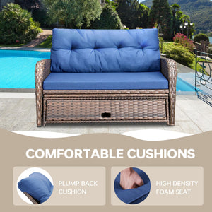 Outdoor Wicker Recliner Daybed Loveseat with Stowable Side Trays