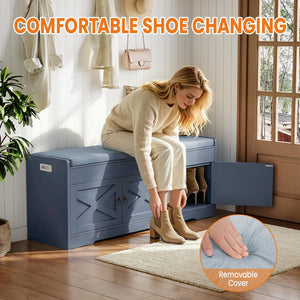 Farmhouse Shoe Storage Bench with Cushion & Lift Top