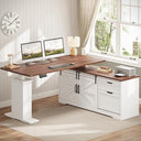 L-Shaped Standing Desk with Storage Drawers & Power Outlets