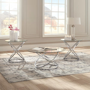 Chrome Round 3-Piece Coffee Table and End Table Set