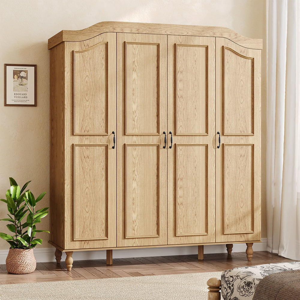 Arched Armoire Wardrobe Closet with 4 Doors & 2 Hanging Rods