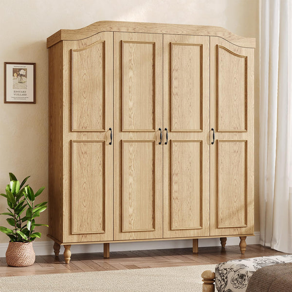 Arched Armoire Wardrobe Closet with 4 Doors & 2 Hanging Rods