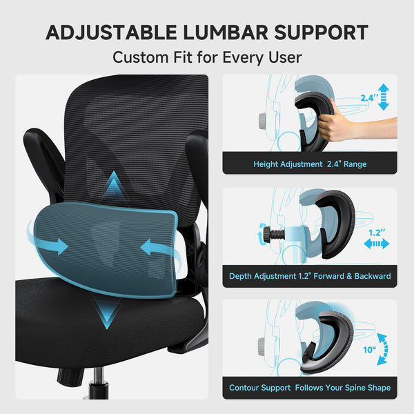 Ergonomic Office Chair 330LBS with Lumbar Support & Flip-Up Armrests