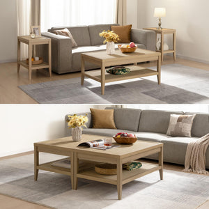Rattan Coffee Table with 2-Tier Storage Shelf