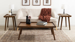Mid-Century Wood Coffee Table with Tapered Legs & Adjustable Feet