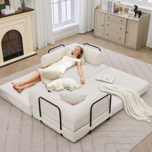 Convertible Sleeper Sofa Bed – Corduroy Folding Couch with Pillow