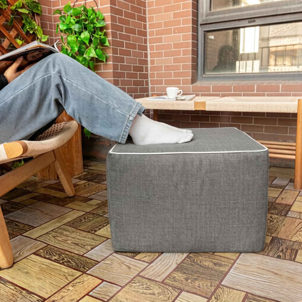 Outdoor Square Ottoman – Waterproof Patio Footrest, Gray