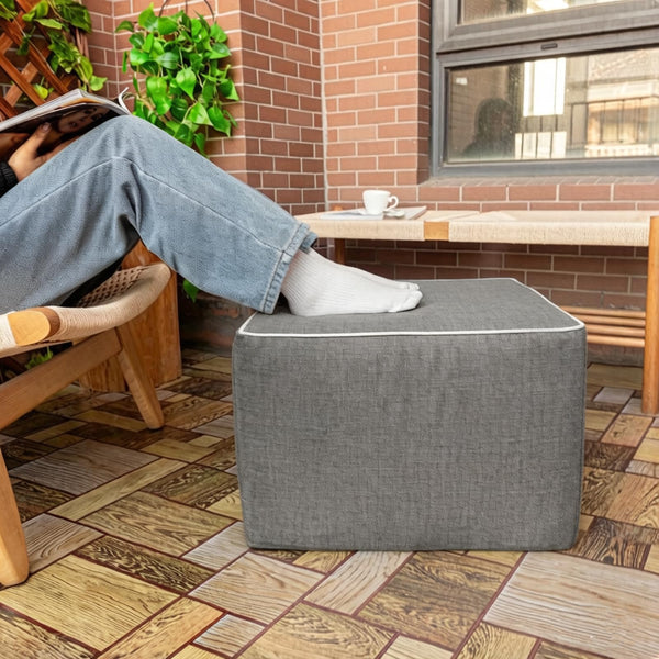 Outdoor Square Ottoman – Waterproof Patio Footrest, Gray