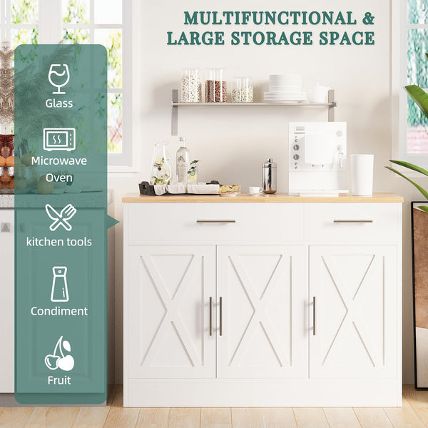 Farmhouse Sideboard Buffet Cabinet with Storage – 3 Barn Doors, 2 Drawers