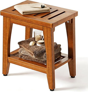 Teak Shower Bench with Storage Shelf