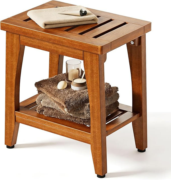 Teak Shower Bench with Storage Shelf