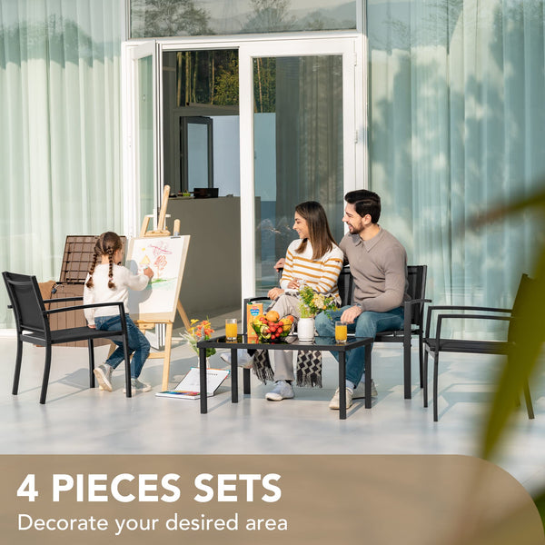 4-Piece Outdoor Patio Furniture Set with Chairs & Glass Coffee Table