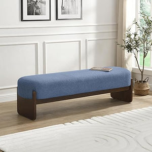 Rectangular Loop Yarn Ottoman Bench with Rubberwood Frame