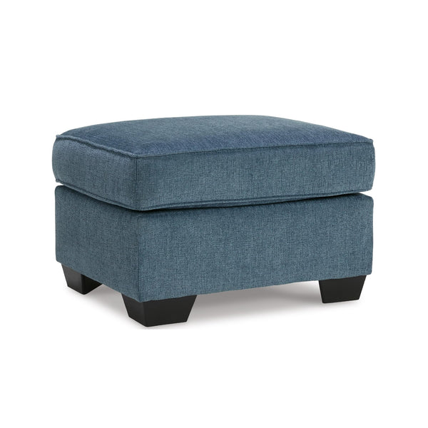 Blue Crosshatched Accent Ottoman with Wood Legs