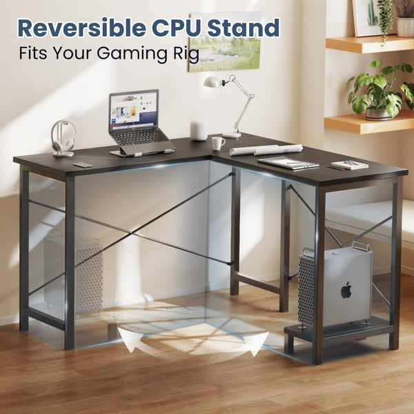 L-Shaped Gaming & Home Office Corner Desk 50 Inch with CPU Shelf