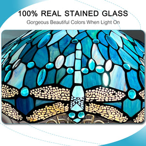 Tiffany Stained Glass Dragonfly Table Lamp with Nightlight