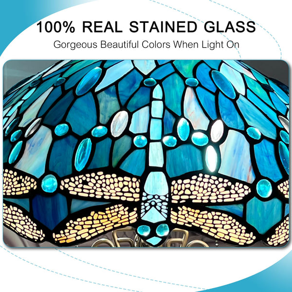 Tiffany Stained Glass Dragonfly Table Lamp with Nightlight