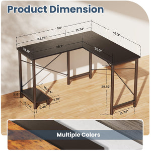 L-Shaped Gaming & Home Office Corner Desk 50 Inch with CPU Shelf