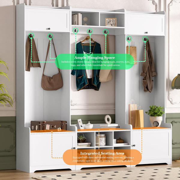 4-in-1 Hall Tree with Shoe Storage, Entryway Bench, Coat Rack & Adjustable Shelves