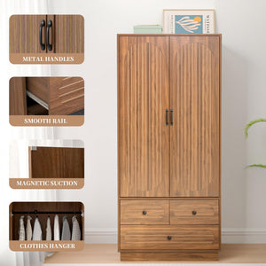 Armoire Wardrobe Closet with Drawers, Hanging Rod & Shelves