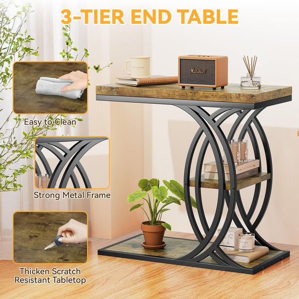 C Shaped End Table 3-Tier with Metal Frame
