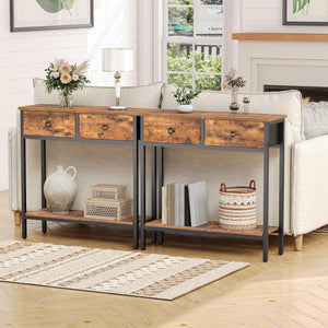 Narrow Console Table with 2 Fabric Drawers & 2-Tier Storage Shelves