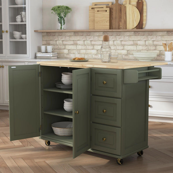 Rolling Kitchen Island Cart with Drop-Leaf Breakfast Bar