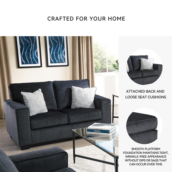 Modern Chenille Loveseat with Accent Pillows
