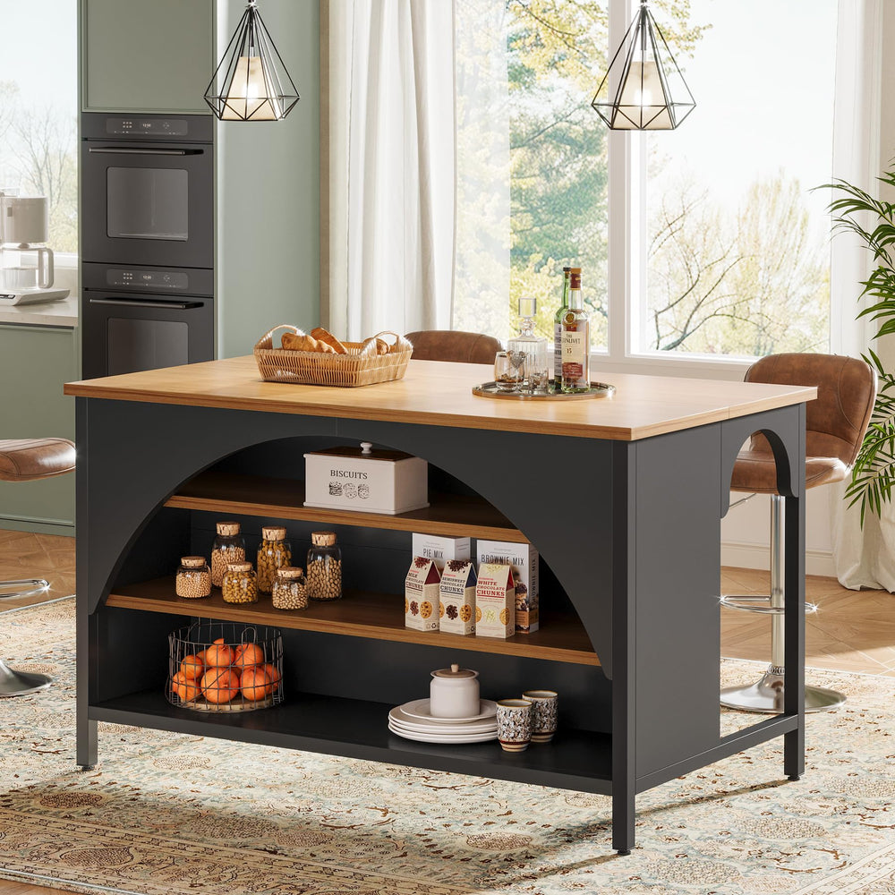 Kitchen Island with 3 Storage Shelves & Seating Area