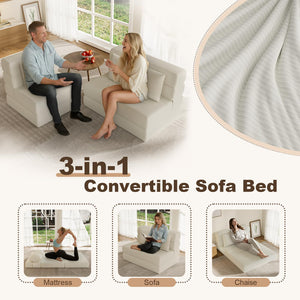Convertible Folding Sofa Bed Sleeper Chair – Corduroy Floor Couch with Pillow