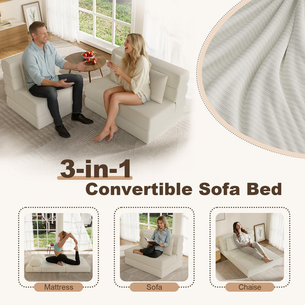 Convertible Folding Sofa Bed Sleeper Chair – Corduroy Floor Couch with Pillow