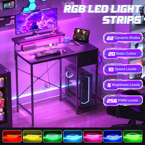 33.5" Gaming Desk with LED Lights, Power Outlets & Monitor Stand