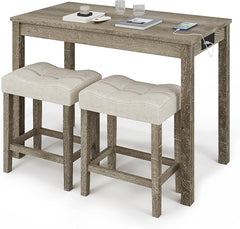 3-Piece Counter Height Bar Table Set with USB & Stools