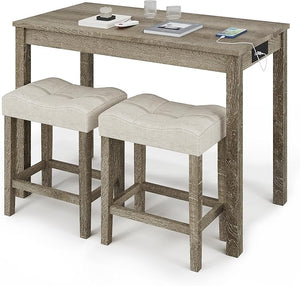 3-Piece Counter Height Bar Table Set with USB & Stools
