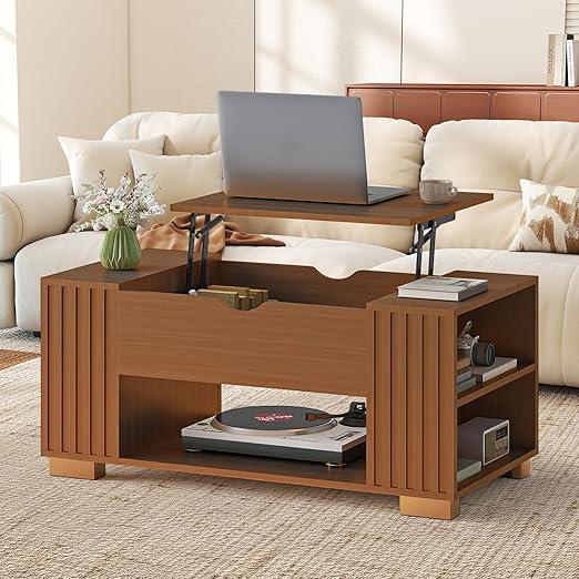 Lift Top Coffee Table with Hidden Storage & Adjustable Shelves