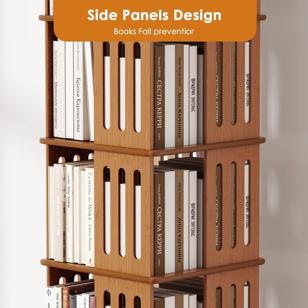 Bamboo Rotating Bookshelf Tower with Wheels
