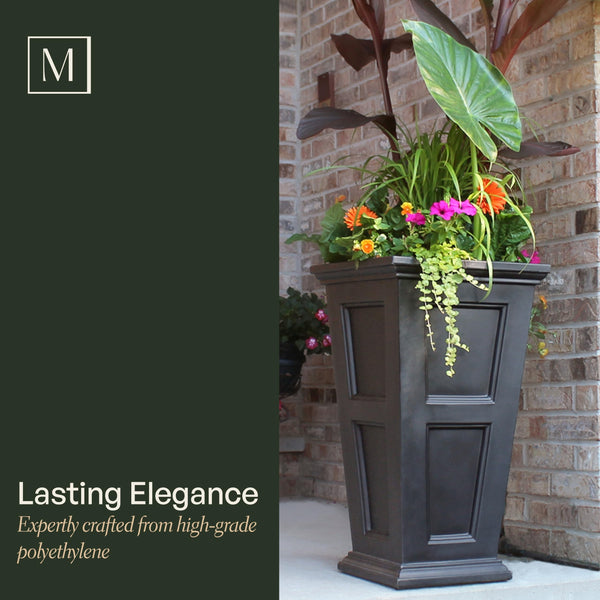 Tall Self-Watering Planter — 34" Polyethylene, UV & Weather Resistant, Indoor & Outdoor